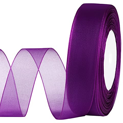 molshine 25mm x 45m/Rolle schimmerndes Organzaband,Chiffon-Stoffbänder für Blumensträuße,Girlanden,Schleifen,Hochzeiten,Geschenkverpackungen,Haare,Kunsthandwerk,Dekoration(Violett)
