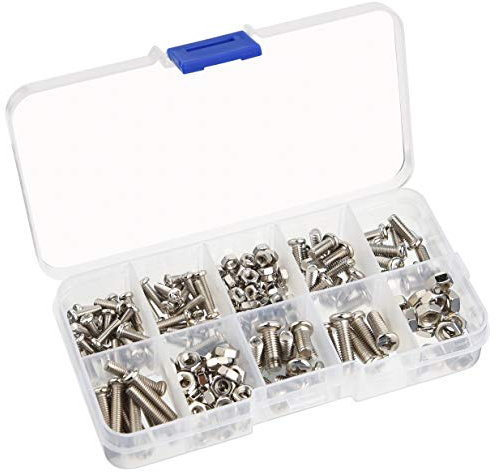 TUPARKA 200Pcs Nuts and Bolts Set Machine Screw and Nut Assortment Kit in a PP Box(M3 M4 M5)