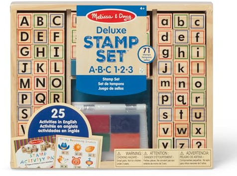 Melissa & Doug,Deluxe-stämpelset träleksak med ABC och 123, Konst och hantverk, Stämpelset och schabloner, 3+, Present för pojke eller flicka
