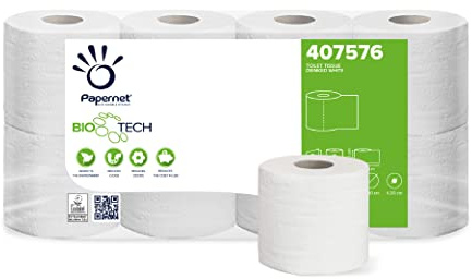 Papernet Bio Tech - Papel higiénico (407576s), 1 paquete de 8 rollos de papel higiénico autodisuelto para combatir naturalmente las bacterias patógenas, 2 capas, 250 hojas