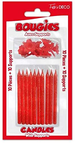 SHIMOMURA Bougie Anniversaire Rouge pailletée avec Supports (x10) R/BSPR