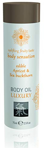 SHIATSU Body Oil Luxury Apricot & Sea buckthorn. Essbares Massageöl mit anregendem,aphrodisierenden Geschmack. Mehr spass & erotik bei der Partnermassage., 75 ml