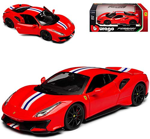 Ferrari 488 Pista Coupe Rot mit Streifen Modell ab 2015 Version Ab Genf Autosalon 2018 1/24 Burago Modell Auto mit individiuellem Wunschkennzeichen
