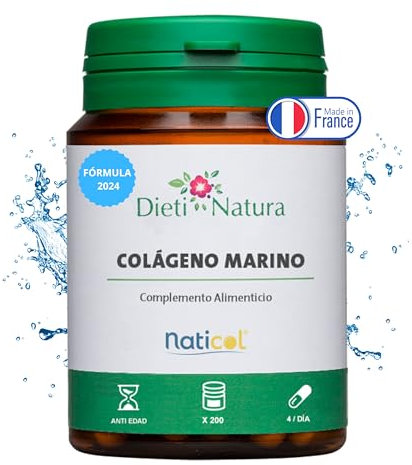 Dieti Natura Colágeno Marino Hidrolizado Puro - Colágeno Marino con vitamina C y E - con Pureza Superior al 99% para la Piel y las Articulaciones - Combate el Envejecimiento (200 Capsulas)