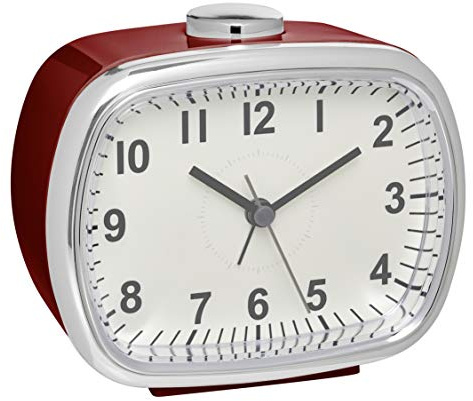 TFA Dostmann analog väckarklocka, 60,1032.05, i retrolook, med snooze-funktion, vinröd, L 115 x B 65 x H 125 mm