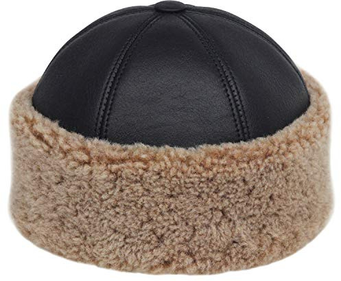 Derisitesi Wintermütze aus 100 % Lammfell, Leder, Jägermütze für Erwachsene in Braun