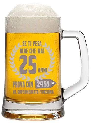 Colorfamily Boccale da Birra con Incisione Compleanno 25 Anni - 25 regalo con 24,99 - Idea Regalo Compleanno - capienza 50 cl