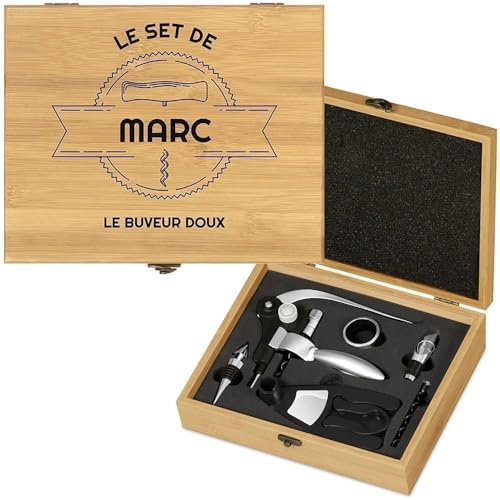 Maverton Coffret du Sommelier Personnalisable pour Homme, Tire Bouchon | Cadeau Anniversaire Homme, Cadeau Homme, Cadeau personnalisé, avec Impression, Noel, Buveur Doux