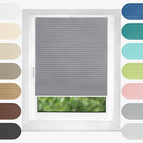 Birrke® Plissee Ohne Bohren Klemmfix 90x150 cm - Fenster Plisseerollo mit Bequemer Oben-Unten Funktion - Plissees für Sonnenschutz und Sichtschutz - Einfache Montage - Granite Gray, Grau