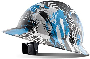 LANON Full Brim Hard Hat, OSHA Construction Work Approved, Premium Blue Pattern Design, FRP Safety Helmet with 4 Point Adjustable Ratchet Suspension, Class C