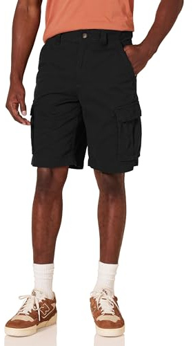 Amazon Essentials Men's 10 Classic-Fit Cargo Shorts, Soft Cotton Twill (Available in Big & Tall), Black, 44
