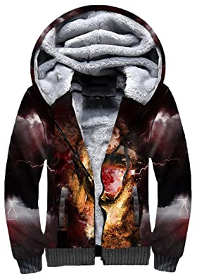 Sweat à capuche en polaire imprimé loup 3D avec fermeture éclair pour homme et femme, veste d'hiver chaude double plus en velours pour cosplay