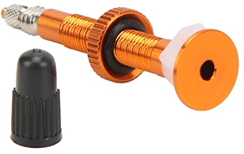 Fahrrad Presta Ventil Adapter, 40mm Alu Rennrad Tubeless Vakuum Extender Ventiladapter mit Ventilschaftkappen(Orange)