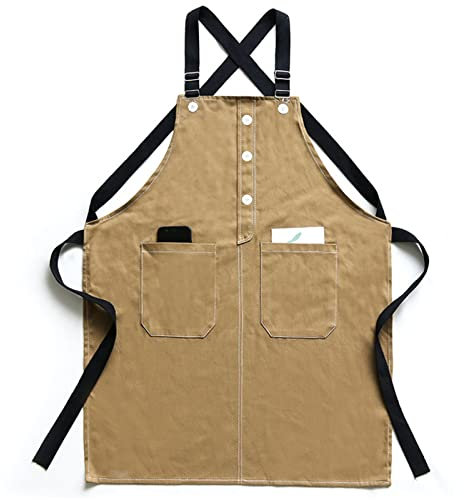 fayengan Arbeitsschürze Herren,Robuste Werkzeugschürze Für Männer, Arbeitsschürze Mit Werkzeugtaschen Für Küche, Garten, Keramik, Werkstatt, Garage Und Mehr (Color : Khaki, Size : XL)
