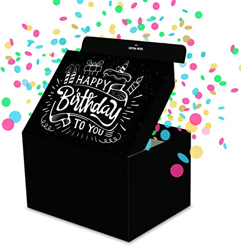 FETTIPOP Originale Geschenkbox DIY, Geschenkkarton Explodierende Konfetti (Premium Black) 18,5x14x11 cm, Überraschung Explosion Gift Box Pop Up