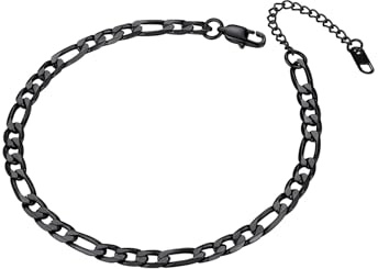 Richsteel Bracelets de Cheville Bijoux pour Homme Femme Chaîne Figaro Largeur de 6MM Acier Inoxydable 21CM Long Blanc