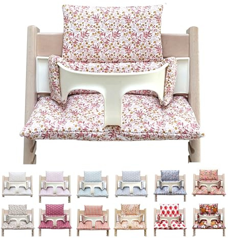 Blausberg Baby - Sitzkissen Set kompatibel mit Tripp Trapp Stokke Hochstuhl, handgefertigt in Deutschland, alle Materialien OEKO-TEX Standard 100 zertifizierte - Blumenwiese Rosa Blush