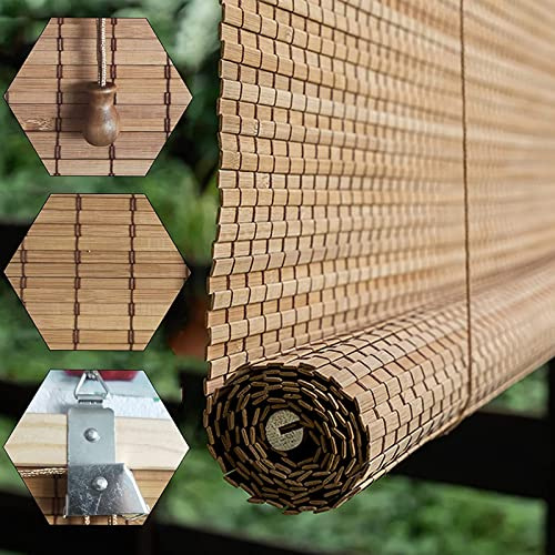 Bambus Raffrollo Natur Dekoration Bambusrollo Blickdicht Vorhang,Holzjalousie,Sonnenschutz und Sichtschutz Rollo Seitenzugrollo für Fenster und Türen,mit Zubehör,Anpassbare (W100xH120cm/39x47in)