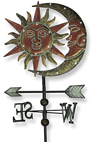 TERESA'S COLLECTIONS Lampes solaires d'extérieur en forme de visage de soleil et de lune, girouettes décoratives en métal pour extérieur, cour, décoration de pelouse, porche, cadeaux pour maman, 101,6