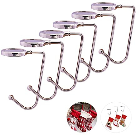 6 x Weihnachtsstrumpf-Haken, Weihnachtsstrumpfhalter, Metall-Haken, Weihnachtsstrumpf-Haken für Kamin, Kaminsims, Weihnachtsfeier-Dekoration