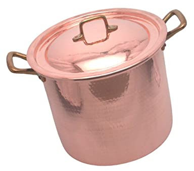 CREARTISTIC - Olla alta de cobre estañado con tapa, 20 cm de diámetro, 17 cm de altura, 4,5 Lt, con 2 asas de latón de 4 cm, ideal para sopas, para pasta o salsa boloñesa, 100% Made in Italy