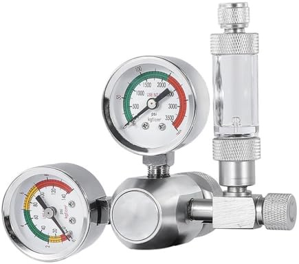 MiOYOOW CO2 Druckregler für Aquarien CO2 Manometer CO2 Druckminderer Aquarium CO2 Manometer Druckregler mit 2 Manometern für Aquarienwasserpflanzen
