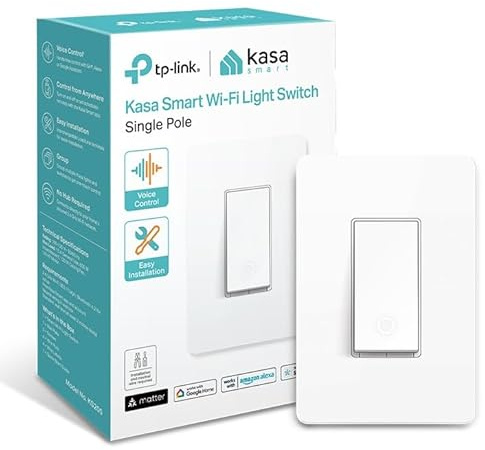 Kasa Matter Smart Light Switch: Voice Control w/Siri, Alexa & Google Assistant | UL Certified | Timer & Schedule | Easy Guided Install | Neutral Wire Required | Single Pole | 2.4GHz Wi-Fi | KS205