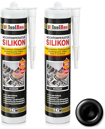 Isolbau Hochtemperatur Silikon Dichtmasse Motor, Dichtstoff, Reparatur & Füllung von Rissen in Kaminen & Öfen, hochtemperaturbeständig bis + 350 °C, 2 x 300 ml