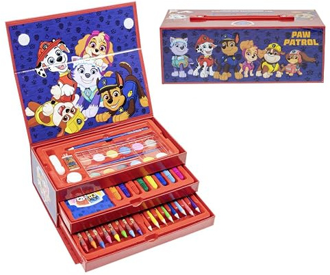 PAW PATROL Schreibwaren-Set, Enthält Buntstifte, Marker, Wasserfarben, Pinsel, Schwamm, Bleistift, Radiergummi, Bleistifte, Notizbuch, Aktentasche, Schulset für Jungen
