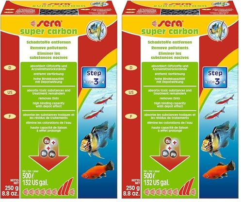 Sera Super Carbon Active Filter, Beseitigt Verunreinigungen und Farbstoffe, 250 g (Packung mit 2)