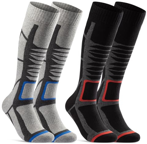 sockenkauf24 2 Paia Calze da Sci Uomo e Donna Termiche, Tecniche e Traspiranti 34175 (Nero Grigio 39-42)