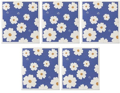 Uxcell Super Absorbent Quick Drying Reusable Kitchen Cleaning Cloths | Pulp cotton blend. Countertops, glassware, mirrors. Lint free, oil removal. 3D diamond surface. Flower-2 18cm x 20cm