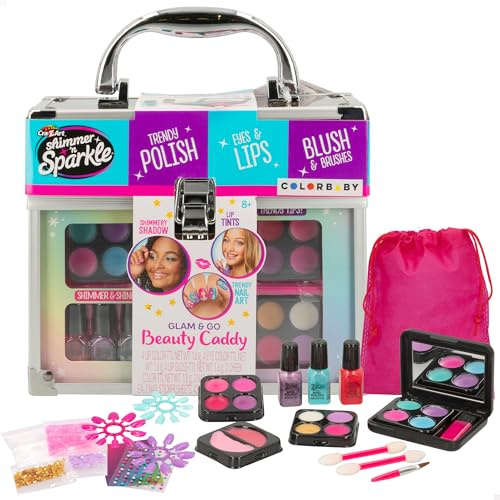 ColorBaby Shimmer N Sparkle Set trucco per bambini, Go Glam, valigetta manicure, non tossico, smalto per ragazze, adesivi, glitter, giocattoli ragazza +8 anni, astuccio bellezza, regali per bambini,