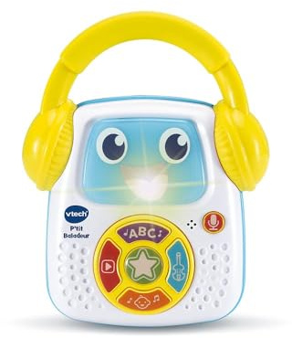 VTech - P'tit Baladeur, Baladeur Musical Bébé, Robot Lumineux et Nomade avec Comptines, Chansons Éducatives, Musiques et Enregistreur Vocal, Cadeau Bébé Dès 9 Mois - Contenu en Français
