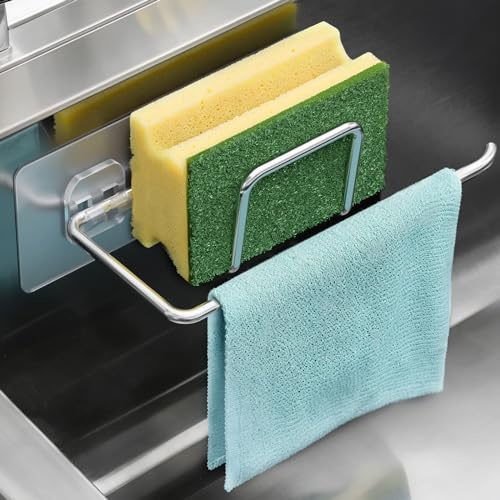 PAVSTINE Soporte Estropajo Fregadero de Cocina, Organizador Colgante de Acero Inoxidable 304, Escurre y Porta Esponja