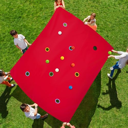 Kathfly Red Hole Tarp Team Building Game 98 x 70 Inch Learning Fun Team Building Games for Work with 8 Pcs Team Building Ball for Teamwork Group