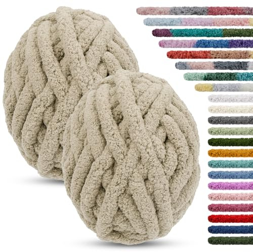 LEREATI 2 x 25.6m Lana Gruesa para Tejer con las Manos 2cm 226g Chenille Yarn Lana Gorda para Crochet, Ovillo Gruesa para Tejer Mantas Nidos de Mascotas de Punto Cojines Decorativos