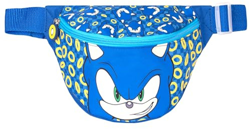 Sonic the Hedgehog Riñonera para Niños, Correa Ajustable, Ligera, Divertida, Bolsa de Viaje Cruzada, Blue, 25 cm x 7 cm x 6 cm
