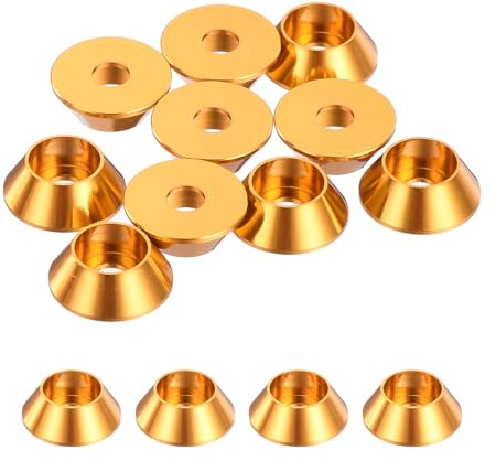 QUARKZMAN 10er Set M3 Kegelbecher-Unterlegscheiben, eloxierte Aluminium-Dichtungen Kegel Senkkopf-Unterlegscheiben für Schraube RC/FPV/PC/Drone/Mechanische Zubehör-Modellteile (Gold)