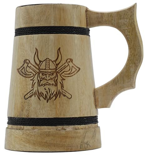 Armory Replicas™ Authentic Mango Wood Tankard with Stainless Steel Interior - Medieval-Inspired 1 Pint Beer Mug - Classic Cylindrical Design for Ale, Mead & Themed Events