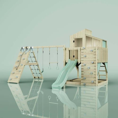 PolarPlay Spielturm Finn aus Holz in Grün Trapezstange