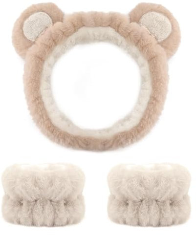 Fonyiunce 3 Pièces Bandeau Cheveux Femme Maquillage, Bandeaux Spa pour le Visage, Bandeau Spa Poignets de Lavage, Bandeau Maquillage Oreilles d'ours Bandeau, Pour le Maquillage et les Soins du Visage