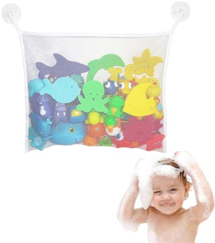 Bath Toy Storage - 1 Pcs Bath Toy Storage Organizer with Suction Cup, Multi-use Net Bags, Perfect Bathtub Toys Holder & Bathroom or Shower Caddy for Kids and Toddlers (White)