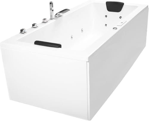 Supply24 since 2004 Whirlpool Badewanne Relax Profi – 190x90 cm – 24 Massagedüsen, LED, Heizung, Ozon, Bluetooth – MIT verchromten Messingarmaturen – Made in Germany – Eckwanne für 2 Personen