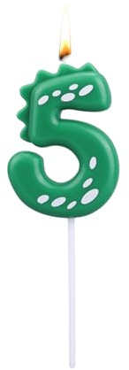 Dinosaur Bougie d'Anniversaire, Bougies Chiffres Vertes pour Décorations de Gâteau et Cupcakes Décorations de Fête Thème Dinosaure Fournitures d'Anniversaire pour Enfants Garçons (Chiffre 5)