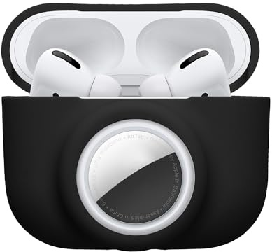 kwmobile 2-in1 Schutzhülle für Apple Airpods Pro (1.Gen) Hülle - Kopfhörer Silicon Case kompatibel mit AirTag - stoßfestes Cover mit Karabiner - Schwarz