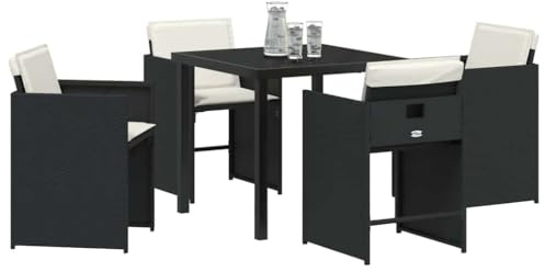 vidaXL Garten Essgruppe mit Kissen 5 pcs Schwarz Poly Rattan, Garten- und Terrassenmöbel, Moderne, klappbare Essgruppe, UV-beständige Lounge, Balkon-Sitzplatz