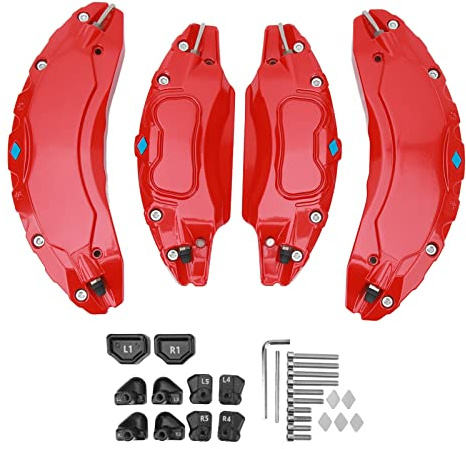 Fictory 4PCS Car Caliper Cover Aluminium Alloy Guard for Tesla Model 3 18/19in Wheels Red - Enhance Style, Protect Brakes, Easy Installation