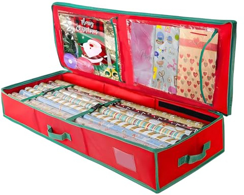 Porta Rotoli Carta Regalo Natale, Organizzatore per Carta da Regalo, Grande Sacco da 104cm in Tessuto Oxford per Conservazione per Fiocchi, Nastri Natale, Biglietti di Auguri