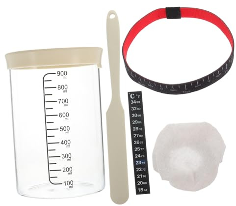 COLLBATH Frascos de Fermentación de Vidrio Resistente Altas Temperaturas para de Masa Madre Natural con Tapa Beige Espátula Funda Termómetro para Panadería